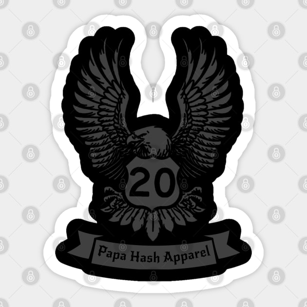 Papa Hash Apparel: 20 Eagle Black on Black Sticker by Papa Hash's House of Art